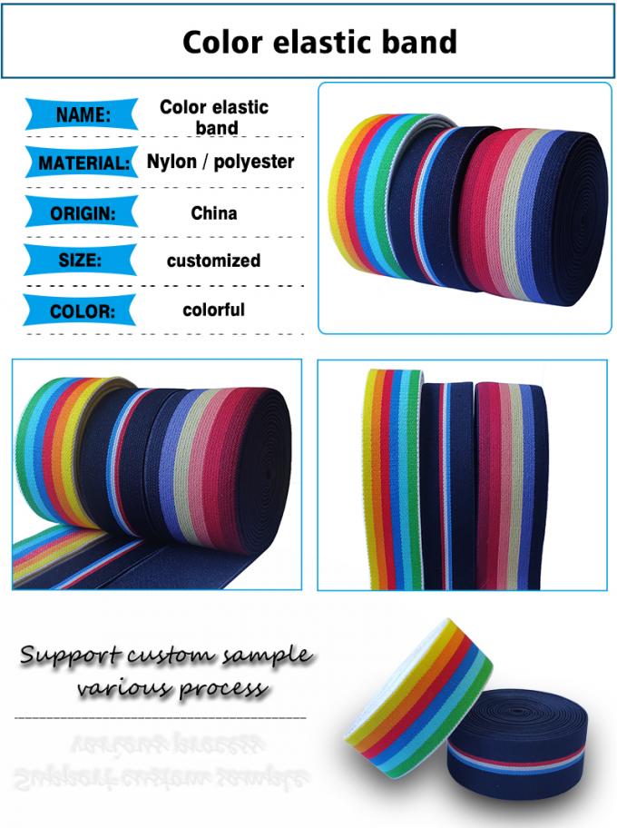 Des Regenbogen-Streifen-Jacquardwebstuhl-gewebten Materials der hohen Qualität kundenspezifisches Farbgummiband-Band