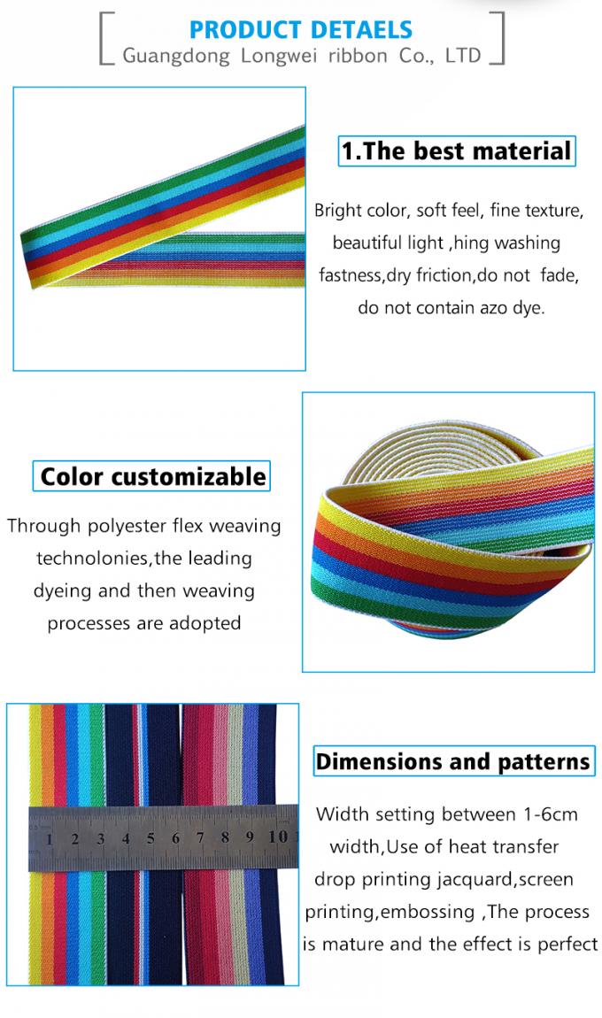Des Regenbogen-Streifen-Jacquardwebstuhl-gewebten Materials der hohen Qualität kundenspezifisches Farbgummiband-Band